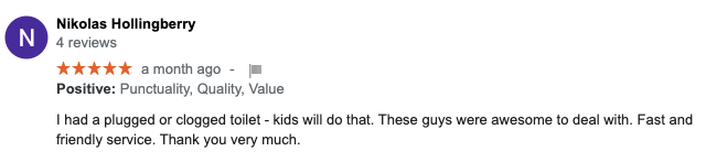 Screen Shot 2020-10-31 at 4.29.53 PM Google Review for North Bay Plumbers