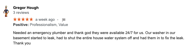 Google Review for North Bay Plumbers